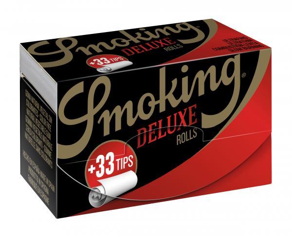 Smoking Deluxe Roll + Tips – ultradünnes 4-m-Roll-Paper (44 mm) mit passenden Filtertips, Slow-Burn & pflanzliche Gummierung